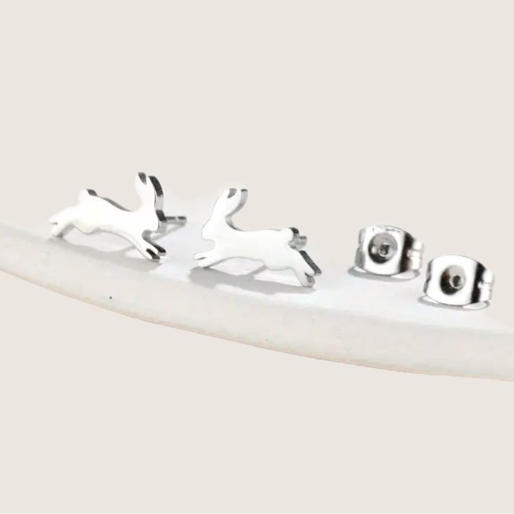 Silver Rabbit Stud Earrings - Picture 2 of 2